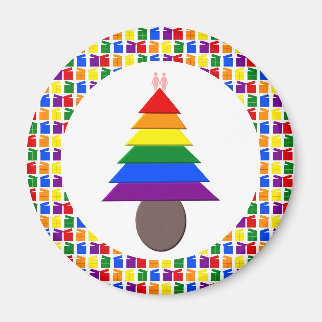 Lesbians Rainbow Christmas Tree and Presents Magnet (Front)