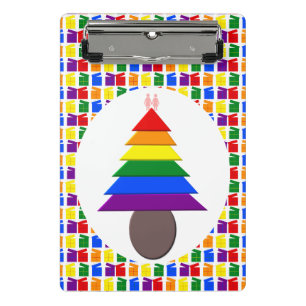 Lesbians Rainbow Christmas Tree and Presents Mini Clipboard