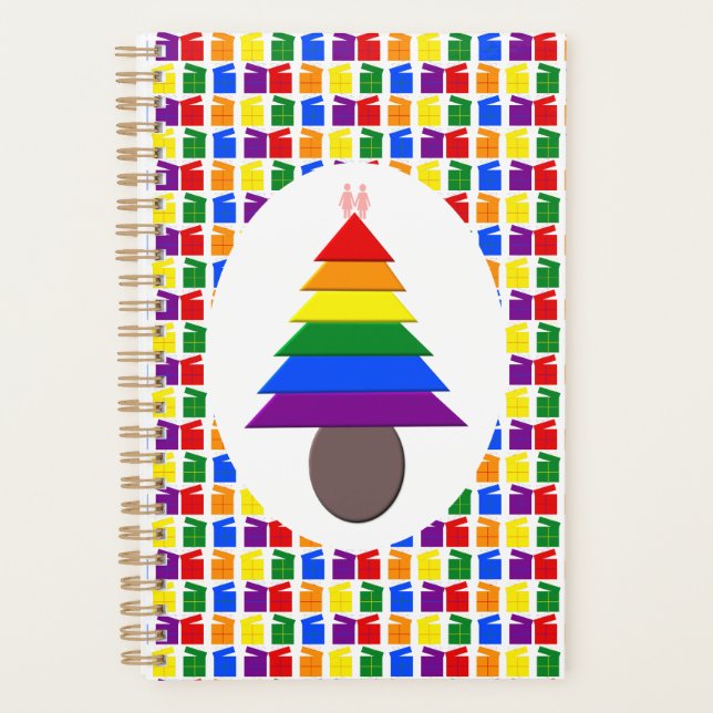 Lesbians Rainbow Christmas Tree and Presents Planner (Front)