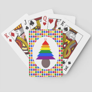 Lesbians Rainbow Christmas Tree and Presents Playing Cards