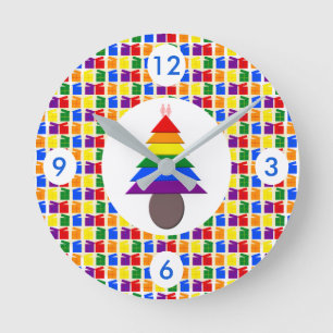 Lesbians Rainbow Christmas Tree and Presents Round Clock