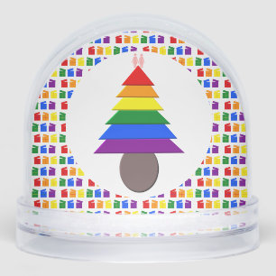 Lesbians Rainbow Christmas Tree and Presents Snowglobe