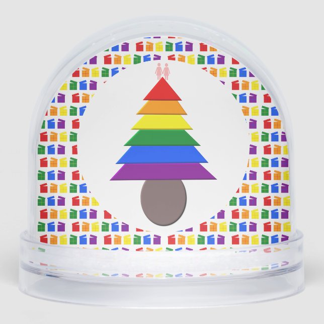 Lesbians Rainbow Christmas Tree and Presents Snowglobe (Front)