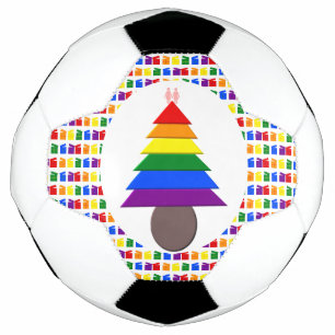 Lesbians Rainbow Christmas Tree and Presents Soccer Ball
