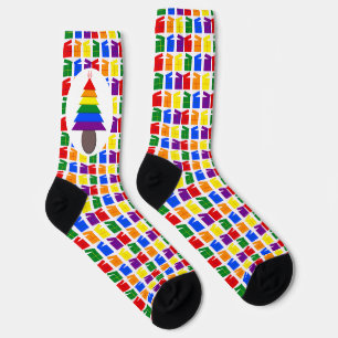 Lesbians Rainbow Christmas Tree and Presents Socks