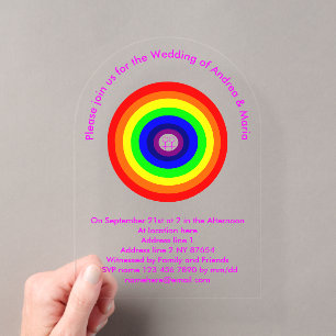 Lesbians Round Rainbow Custom Wedding Acrylic Invitations