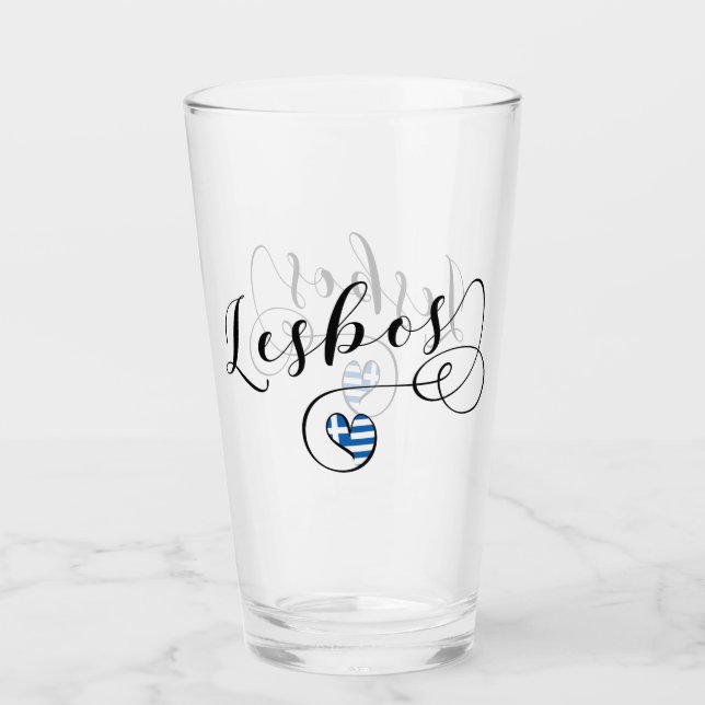 Lesbos, Greek Heart In Flag, Greece Glass (Front)