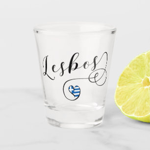 Lesbos, Greek Heart In Flag, Greece Shot Glass