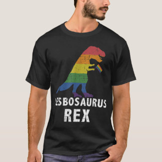 Lesbosaurus rex dinosaur in rainbow flag for lesbi T-Shirt
