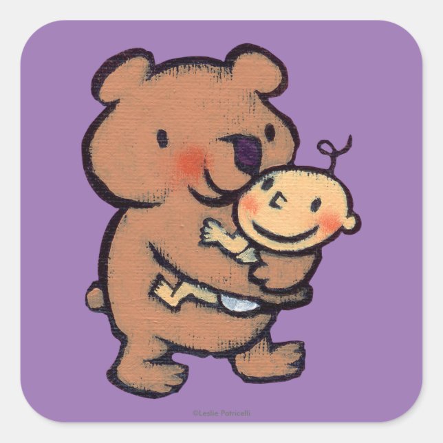 Leslie Patricelli Big Brown Bear Hug Square Sticker (Front)