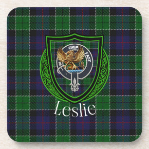 Leslie Scottish Clan Tartan & Crest Coaster