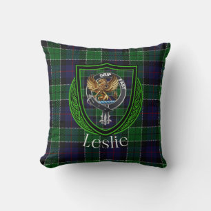 Leslie Scottish Clan Tartan & Crest Cushion
