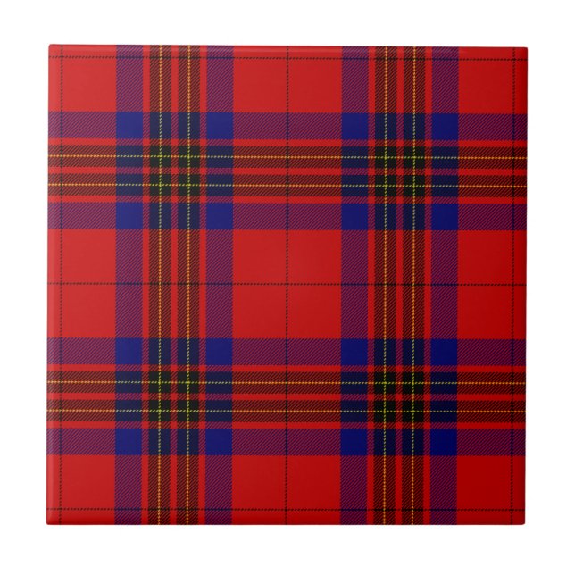 Leslie tartan red blue purple plaid ceramic tile (Front)