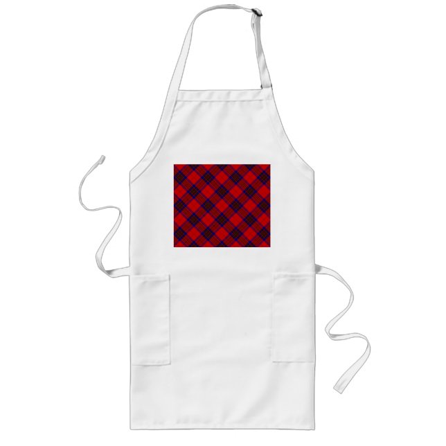 Leslie tartan red blue purple plaid long apron (Front)