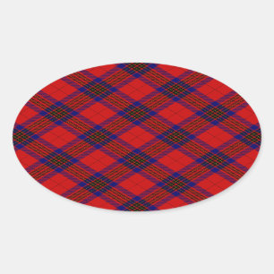 Leslie tartan red blue purple plaid oval sticker
