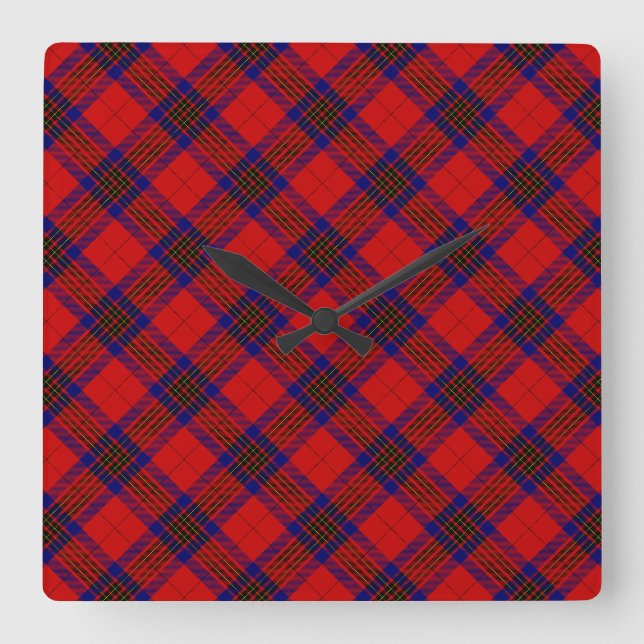 Leslie tartan red blue purple plaid square wall clock (Front)