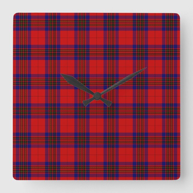 Leslie tartan red blue purple plaid square wall clock (Front)