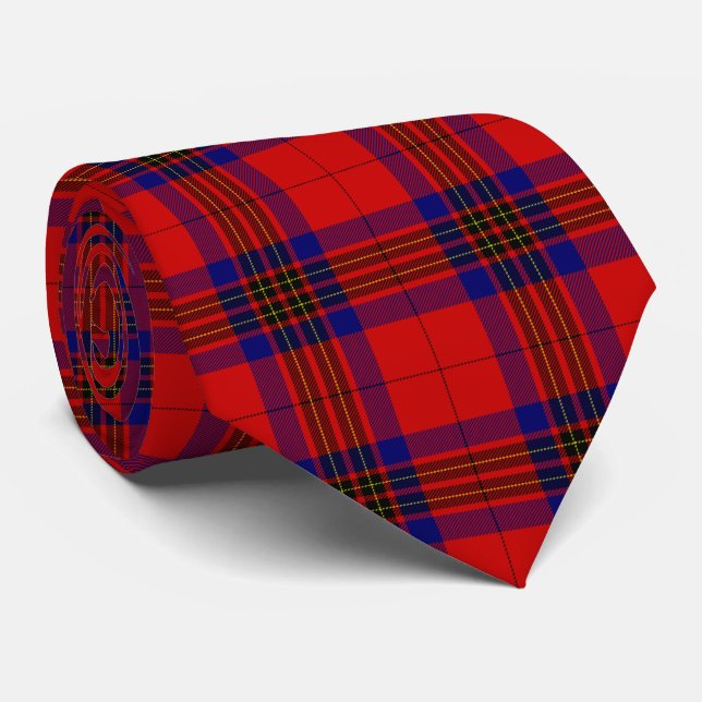 Leslie tartan red blue purple plaid tie (Rolled)