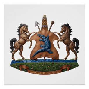 Lesotho coat arms flag country symbol heraldry emb poster
