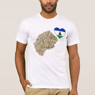 Lesotho Flag Heart and Map T-Shirt