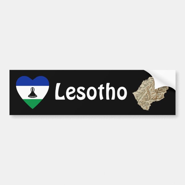 Lesotho Flag Heart + Map Bumper Sticker (Front)