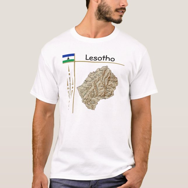 Lesotho Map + Flag + Title T-Shirt (Front)