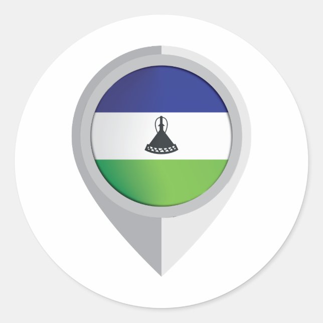 Lesotho Pin Location Flag Classic Round Sticker (Front)
