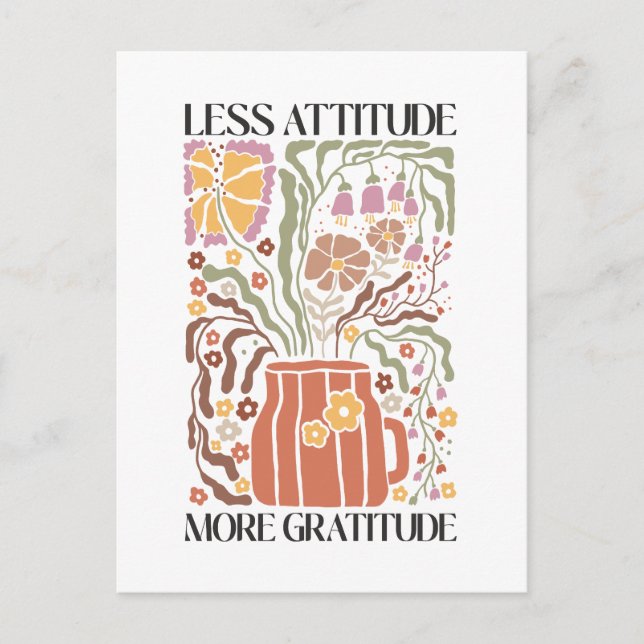 Less Attitude More Gratitude Boho Wildflower  Postcard (Front)