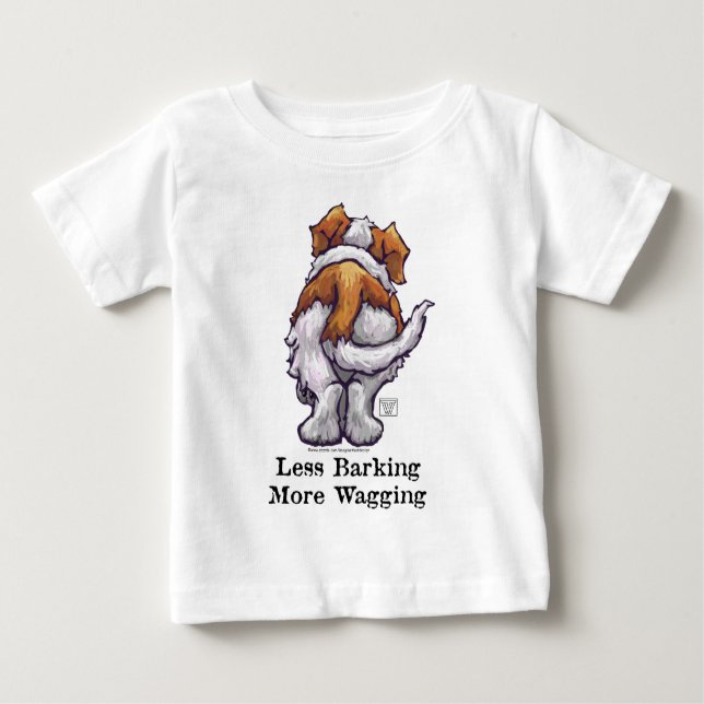 Less Barking, More Wagging Baby T-Shirt (Front)