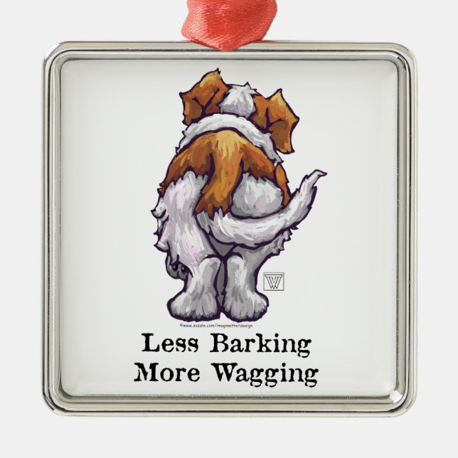 Less Barking, More Wagging Metal Ornament (Front)