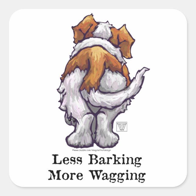 Less Barking, More Wagging Square Sticker (Front)
