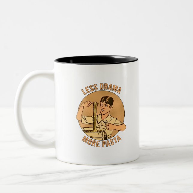Less Drama More Pasta Two-Tone Coffee Mug (Left)