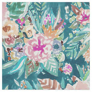 LESS IS BORE Tropical Colourful Floral Watercolor Fabric