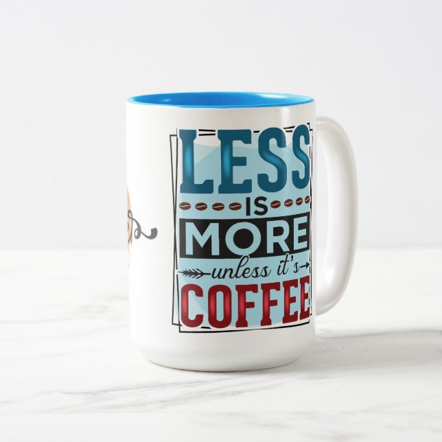 Less is More & But First Coffee Two-Tone Coffee Mug (Front Right)