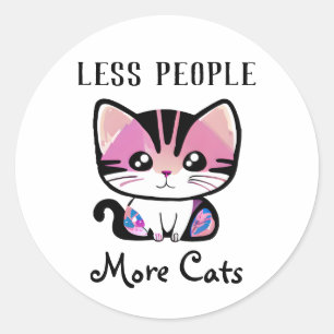 Less People, More Cats Classic Round Sticker