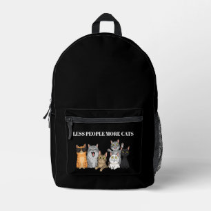 Less People More Cats Cute Peeking Cats Black Ba Printed Backpack