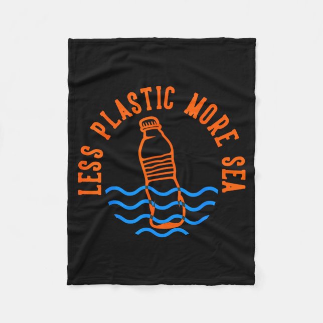 Less Plastic More Sea  Fleece Blanket (Front)