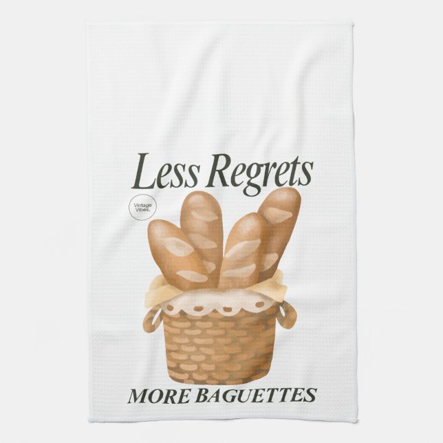 Less Regrets More Baguettes Funny French Bread Tea Towel (Vertical)