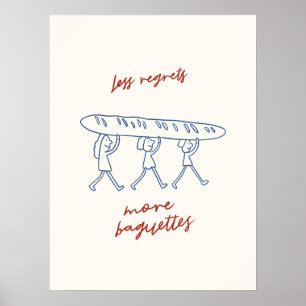 Less Regrets More Baguettes Funny Kitchen Art Poster
