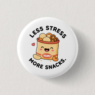 Less Stress More Snacks Cute Food Pun Design 3 Cm Round Badge