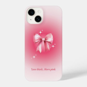 'Less Think. More Pink' Aesthetic Bow-Tie Design iPhone 14 Case