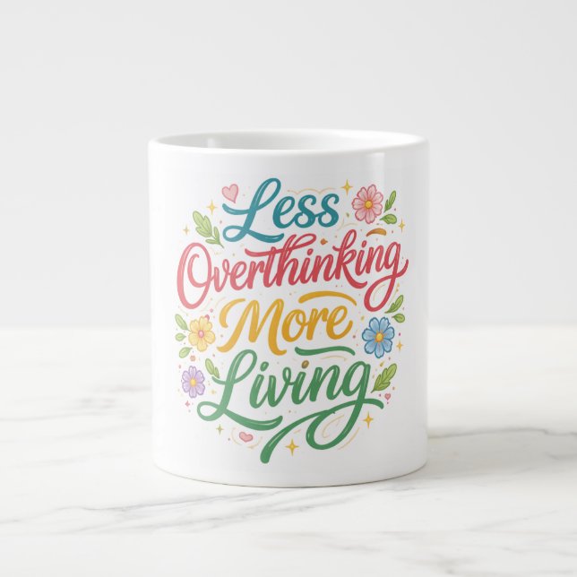 Less Thinking, More Living Large Coffee Mug (Front)
