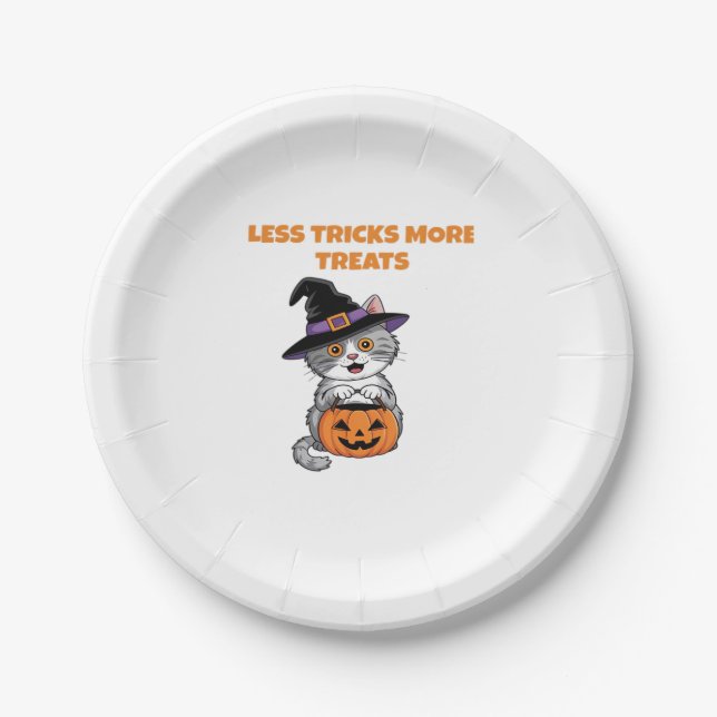 Less Tricks More Treats Halloween Gifts Classic T- Paper Plate (Front)