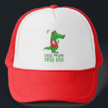 Less Work More Golf Funny Golfing Gator Trucker Hat<br><div class="desc">For the golf enthusiast, a funny gator decked out in red vest and hat holds a golf club and espouses "Less Work, More Golf". Other matching products are available in this whimsical design. They make a wonderful gift for Father's Day, birthday, Christmas, retirement, promotion, or any routine day of the...</div>