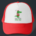 Less Work More Golf Funny Golfing Gator Trucker Hat<br><div class="desc">For the golf enthusiast, a funny gator decked out in red vest and hat holds a golf club and espouses "Less Work, More Golf". Other matching products are available in this whimsical design. They make a wonderful gift for Father's Day, birthday, Christmas, retirement, promotion, or any routine day of the...</div>