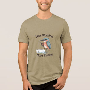 Less Working More Camping Funny Handdrawn Bluebird Tri-Blend Shirt