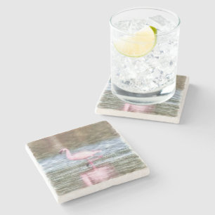 Lesser Flamingo Watercolor Stone Coaster