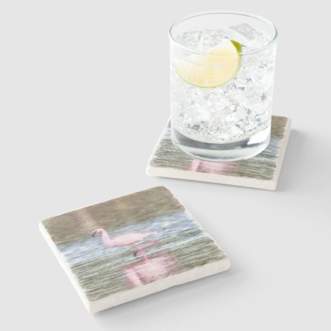 Lesser Flamingo Watercolor Stone Coaster (Side)