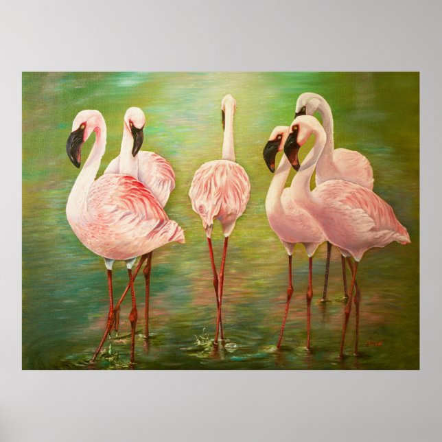 Lesser flamingos painting art poster (Front)