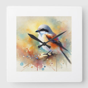 Lesser Grey Shrike 051024AREF103 - Watercolor Square Wall Clock